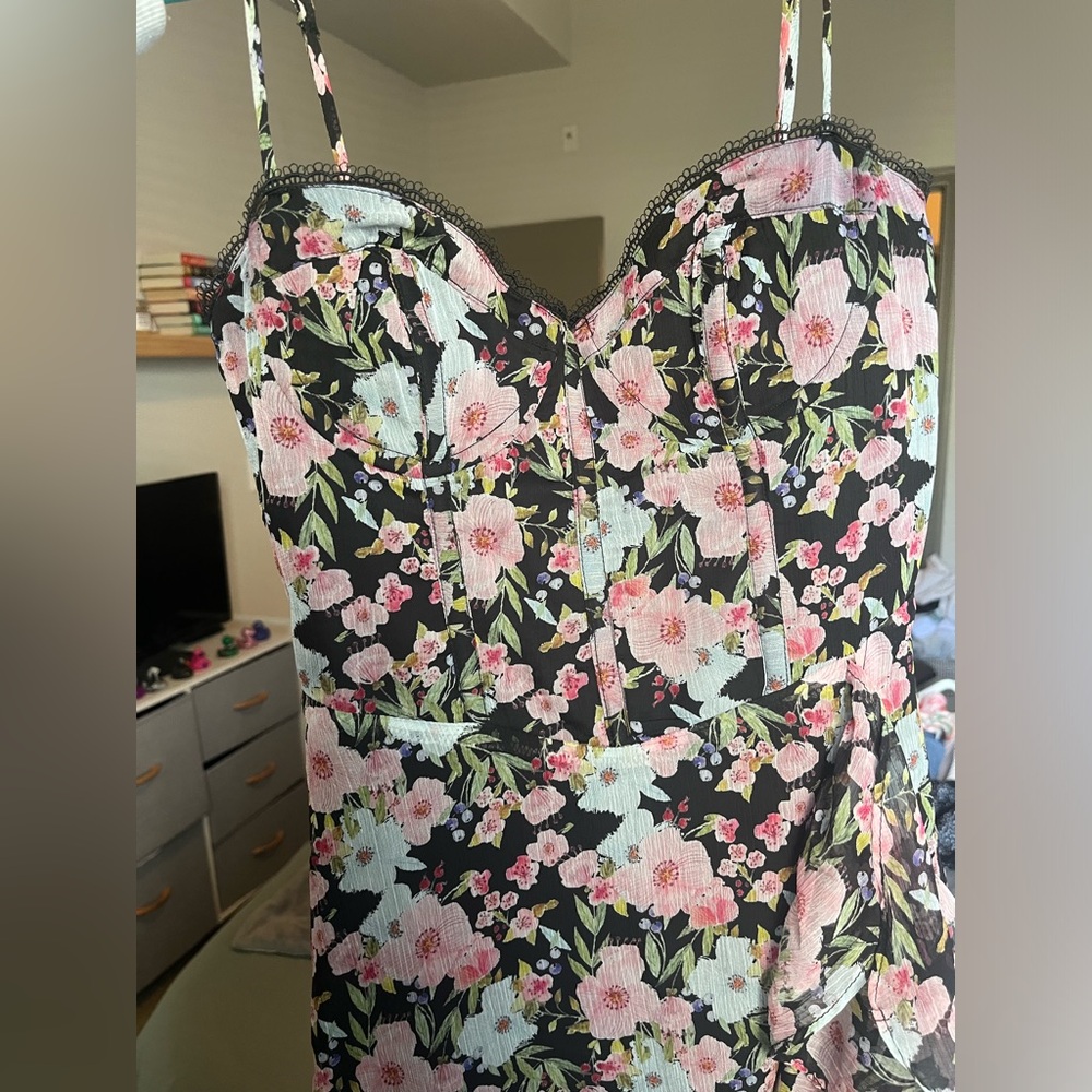 Beautiful black and flower dress, wedding guest, XS